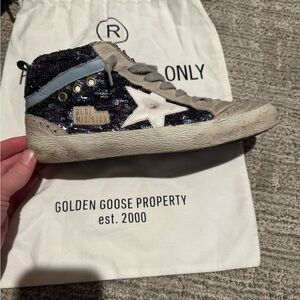 Golden Goose Beige and Glitter High-Top Sneakers